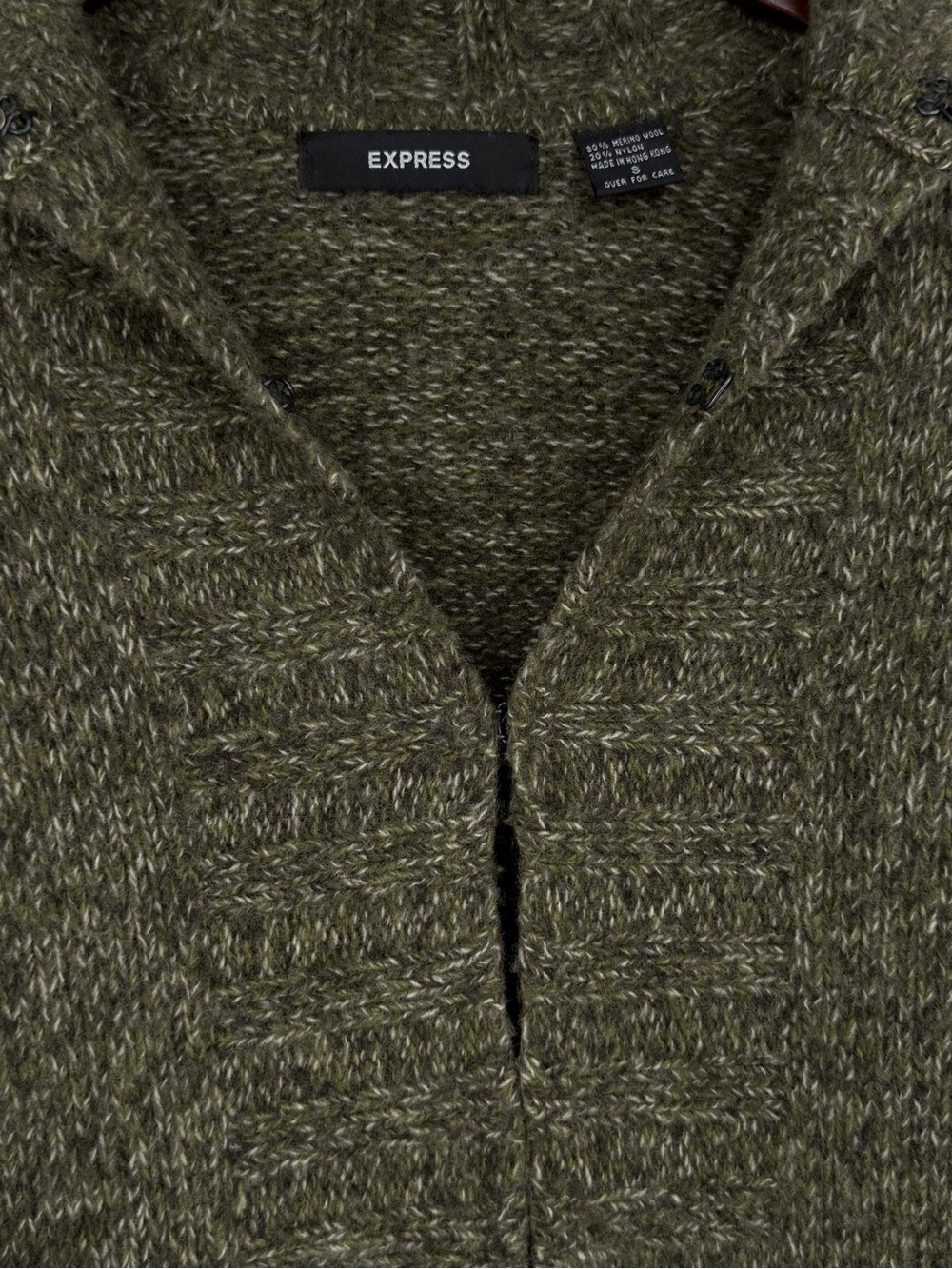 Vintage Express Merino Wool Blend Duster Cardigan Sweater S Olive Marled Knit - Picture 4 of 14